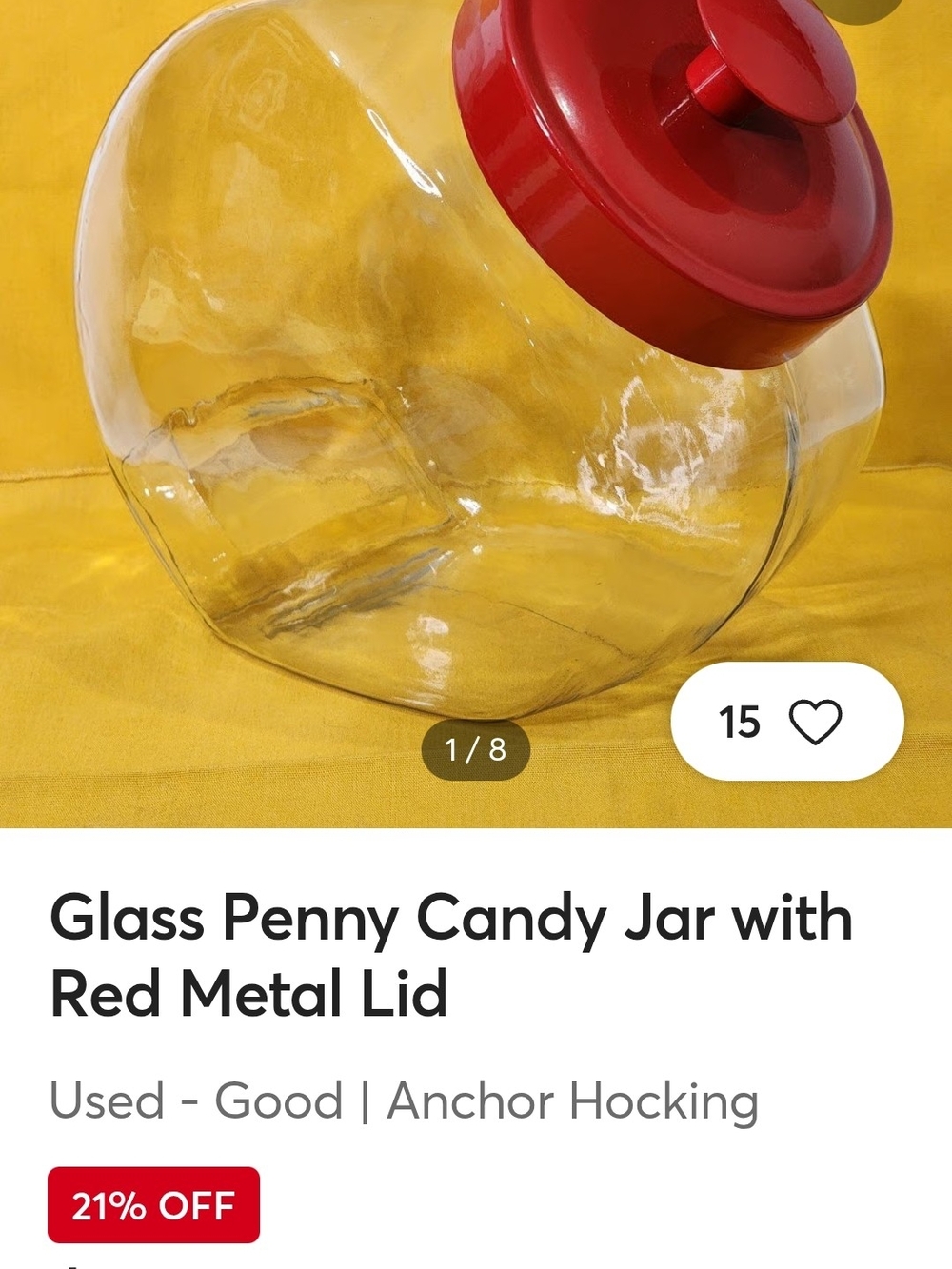 Glass Penny Candy Jar with Red Metal Lid